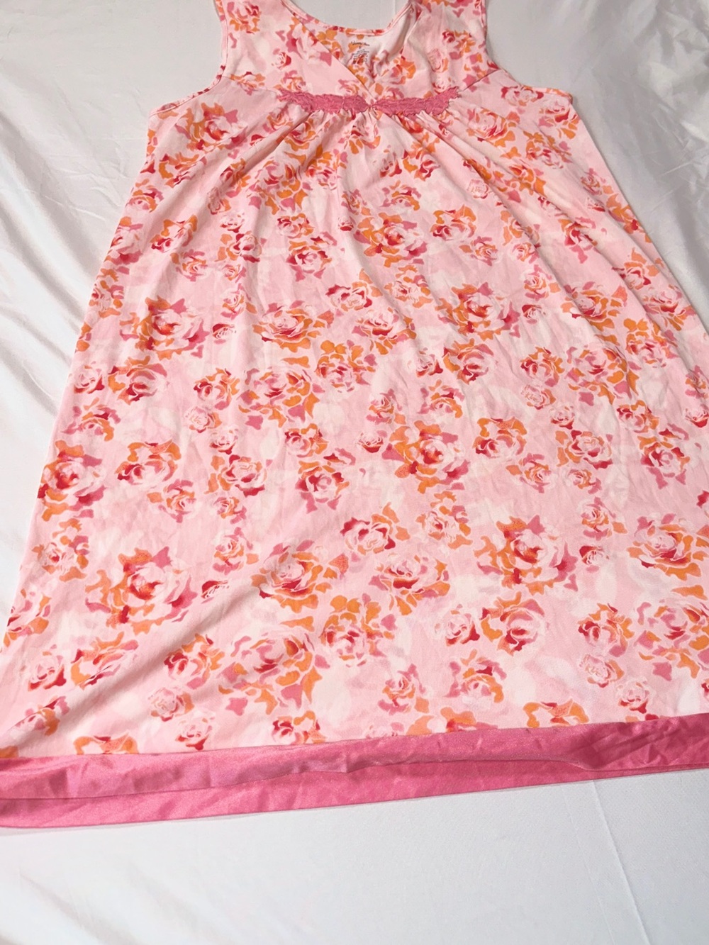 Vanity Fair Pink Floral Empire Chemise with Orange Accents
